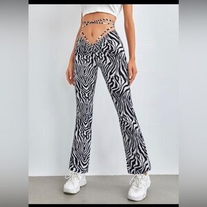 Sold ❌SHEIN Coolane Crisscross Tie Back Ruched Detail Zebra Striped Pants size S
